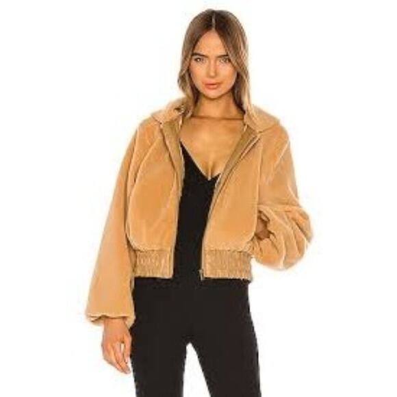 I.AM.GIA Coat Women's Medium NWOT Teddy Faux Fur Cropped Hooded Zip Beige - Picture 1 of 13
